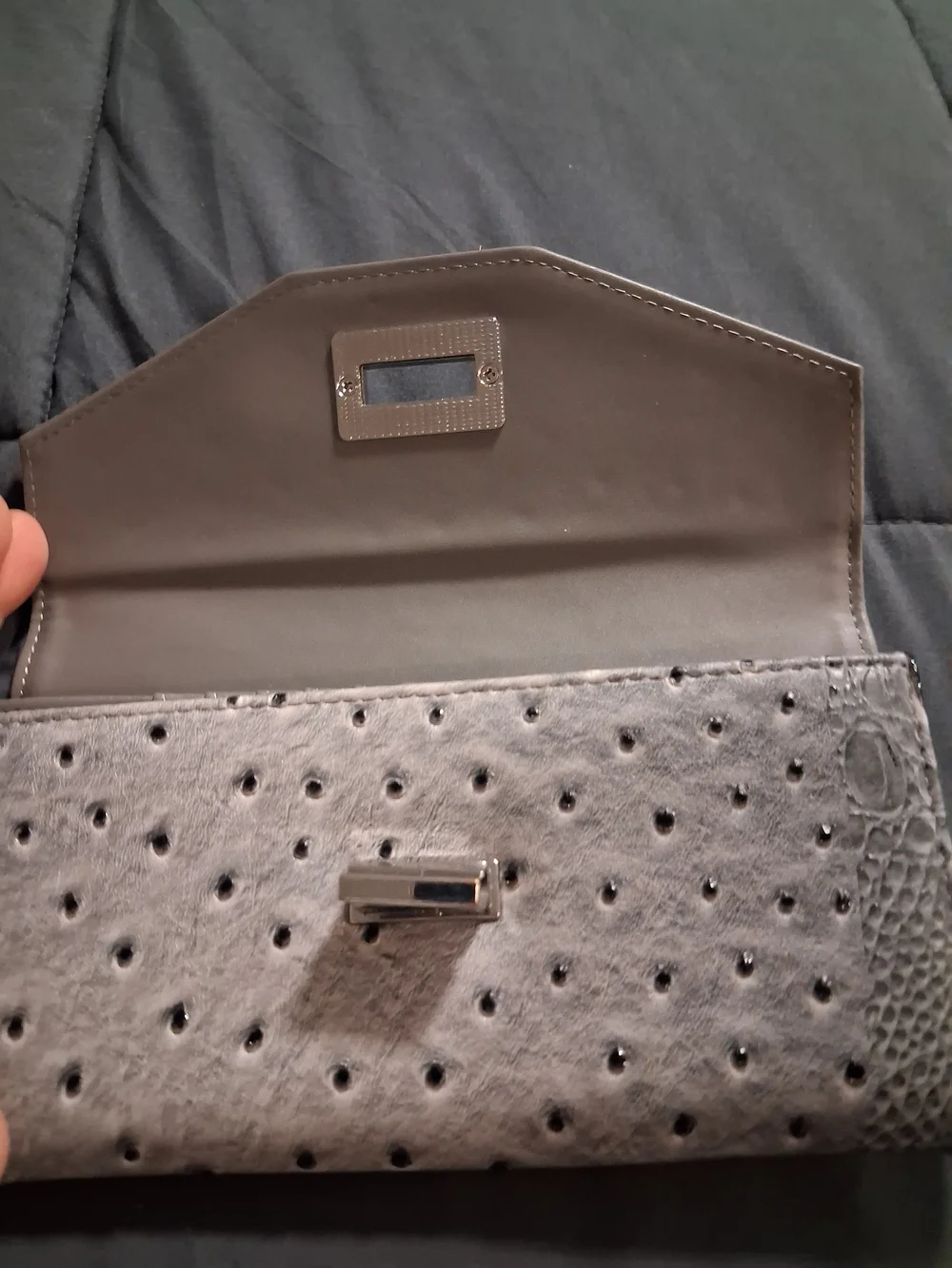 Gray Studded Envelope Clutch Wristlet
